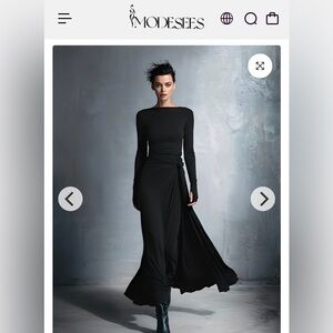 NWT Modesees Black Jersey Knit Exquisite Stretch Knotted Faux Wrap Maxi Dress